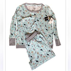 Women's Mint Pajama Pants with Cat Print
